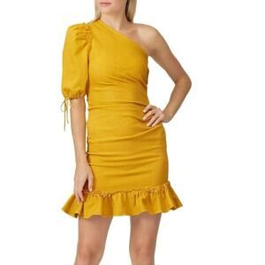 Jonathan Simkhai One Shoulder Dress Asymmetric Denim Sheath Yellow Size 8